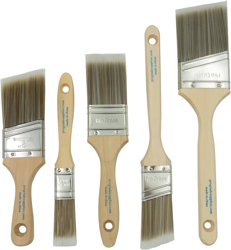 Pro-Grade , Paint Brushes, 5-Piece, Paint Brush Set: Flat & Angle Brushes for Latex and Oil Paints, Stains, Interior & Exterior Home Improvement - Image 1